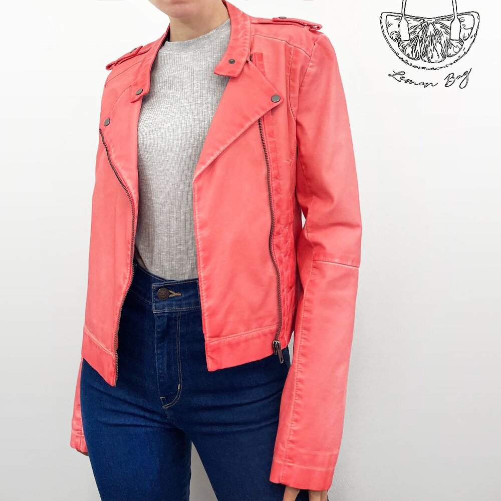 a.n.a / Faux Vegan Leather Moto Jacket / Pink Coral / Size S